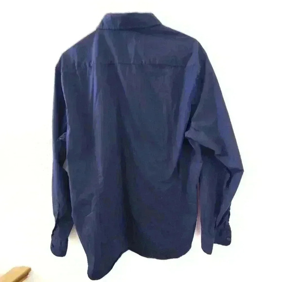 Savile Row Button Front Dress Shirt Slim Fit Navy Blue XL Long Sleeve - Picture 2 of 4